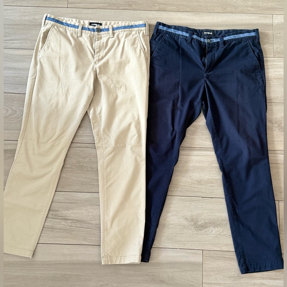 Express Men's skinny Beige and Navy Pants 32 x 30